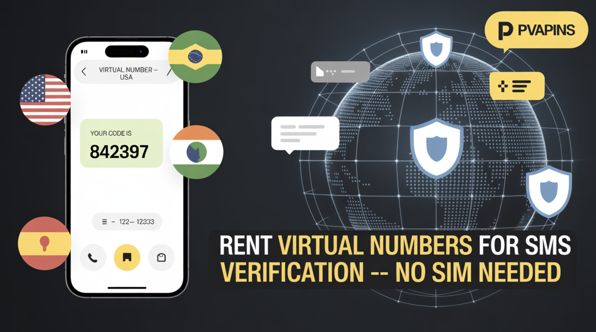 Receive SMS online using rented virtual numbers from 200+ countries with PVAPins