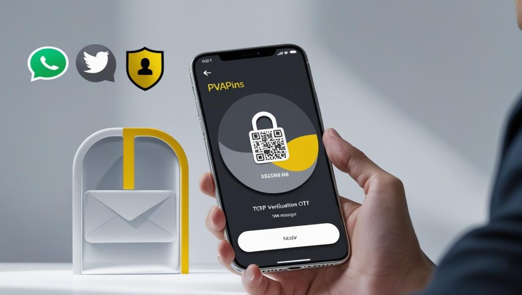 Smartphone displaying an SMS verification code with privacy icons representing secure access using PVAPins