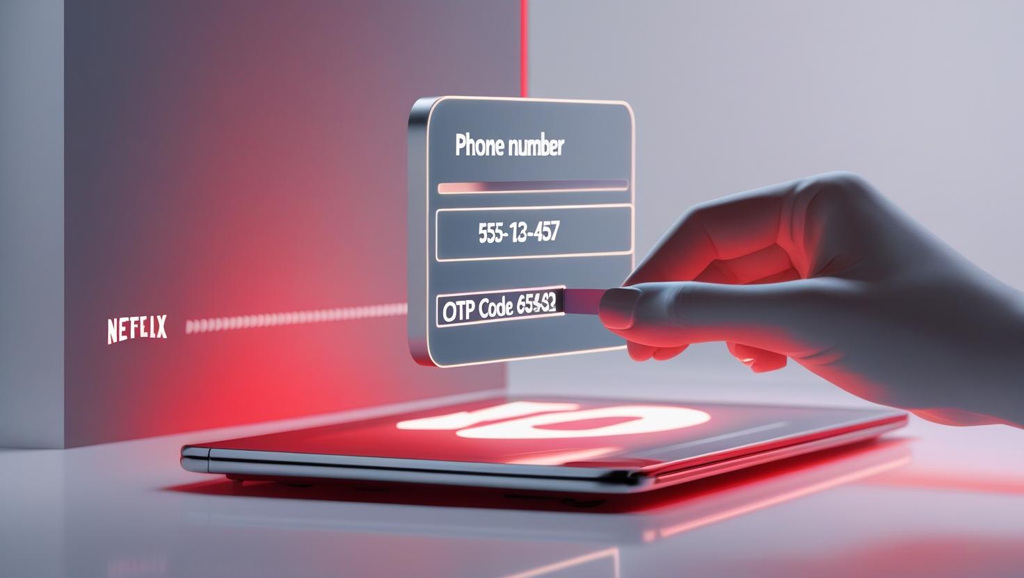Netflix signup screen with virtual phone number input
