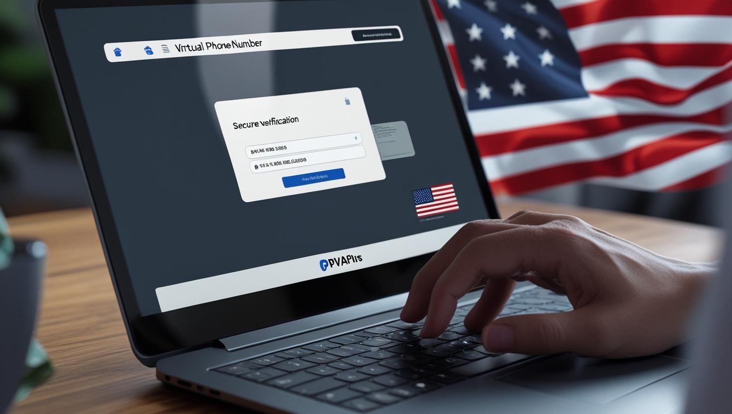 Secure SMS verification using US virtual number on laptop screen