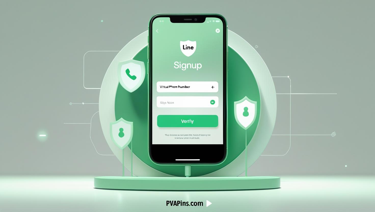 Virtual number with privacy shield and PVAPins logo.