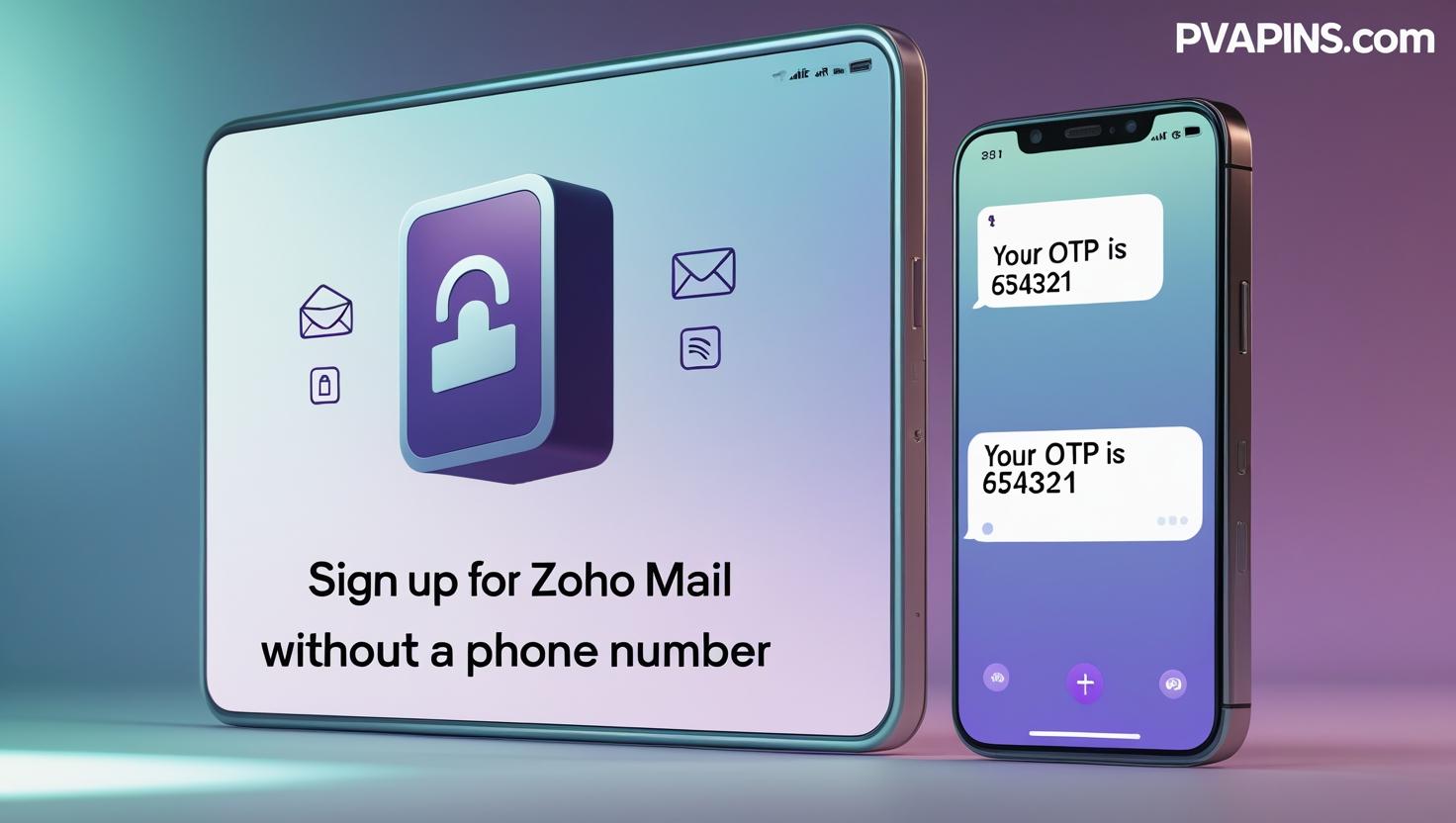 Zoho Mail sign-up screen with virtual phone OTP from PVAPins
