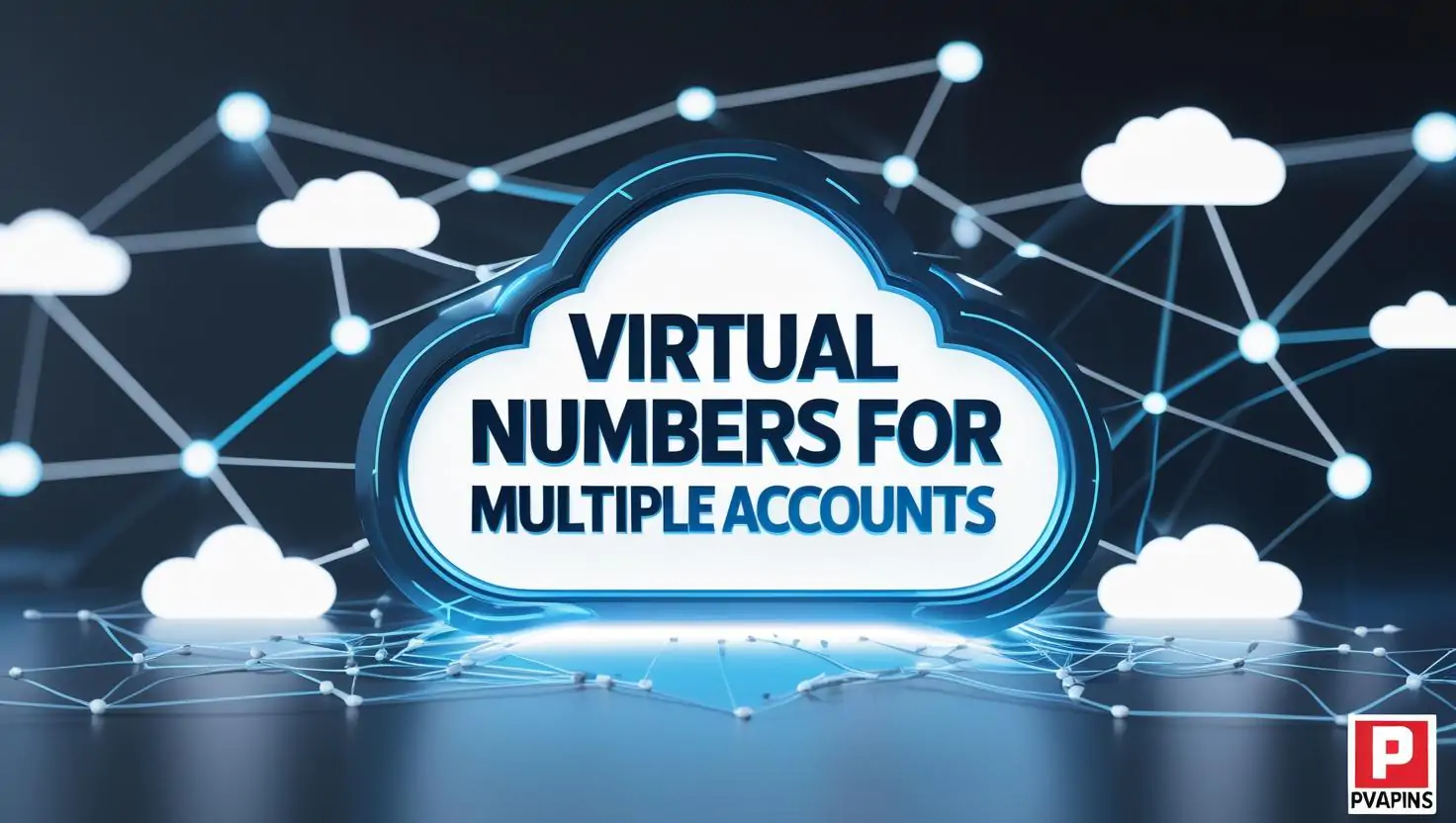 Abstract cloud and connection lines representing Virtual Numbers for Multiple Accounts with PVAPins branding.