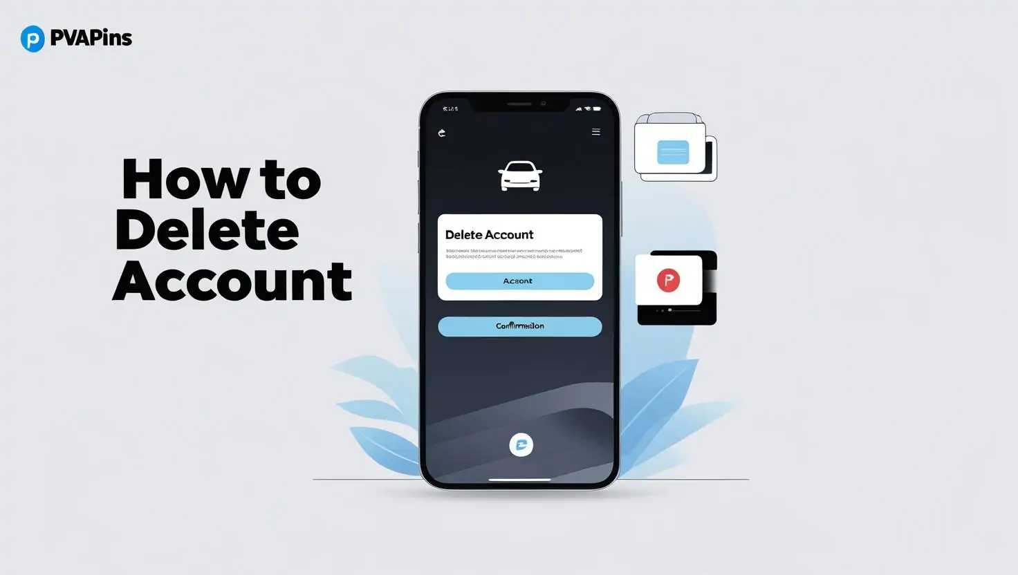 App account deletion illustration with PVAPins logo
