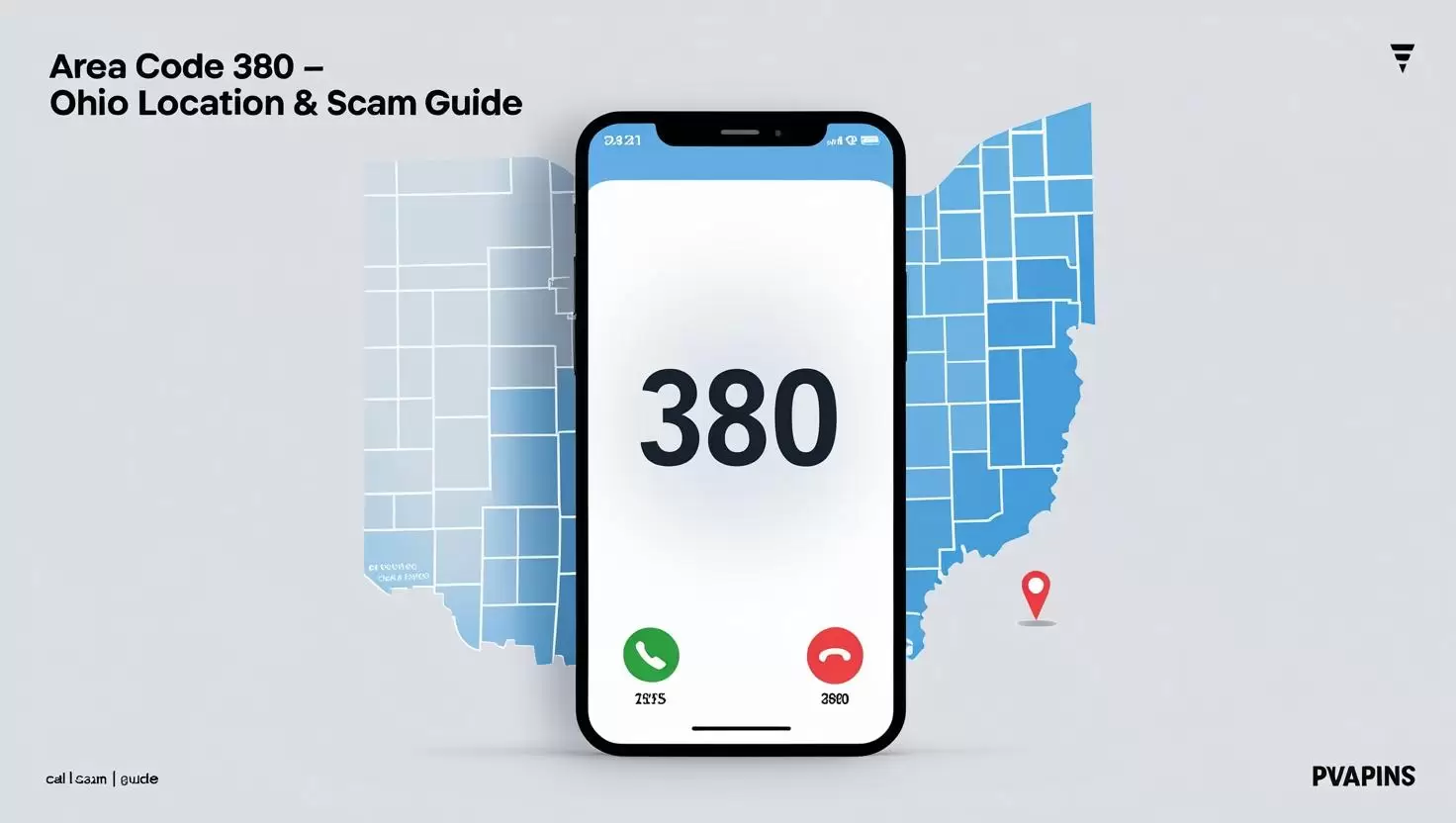 Area code 380 illustration with scam warning and time zone icons – PVAPins blog