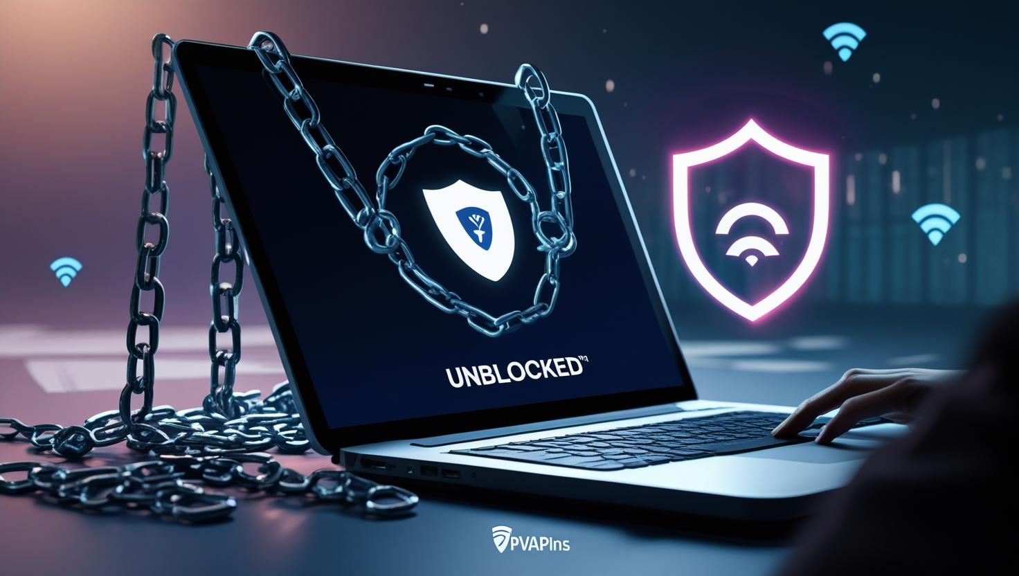 Breaking firewall chains to access Discord anywhere, secure VPN shield and PVAPins branding