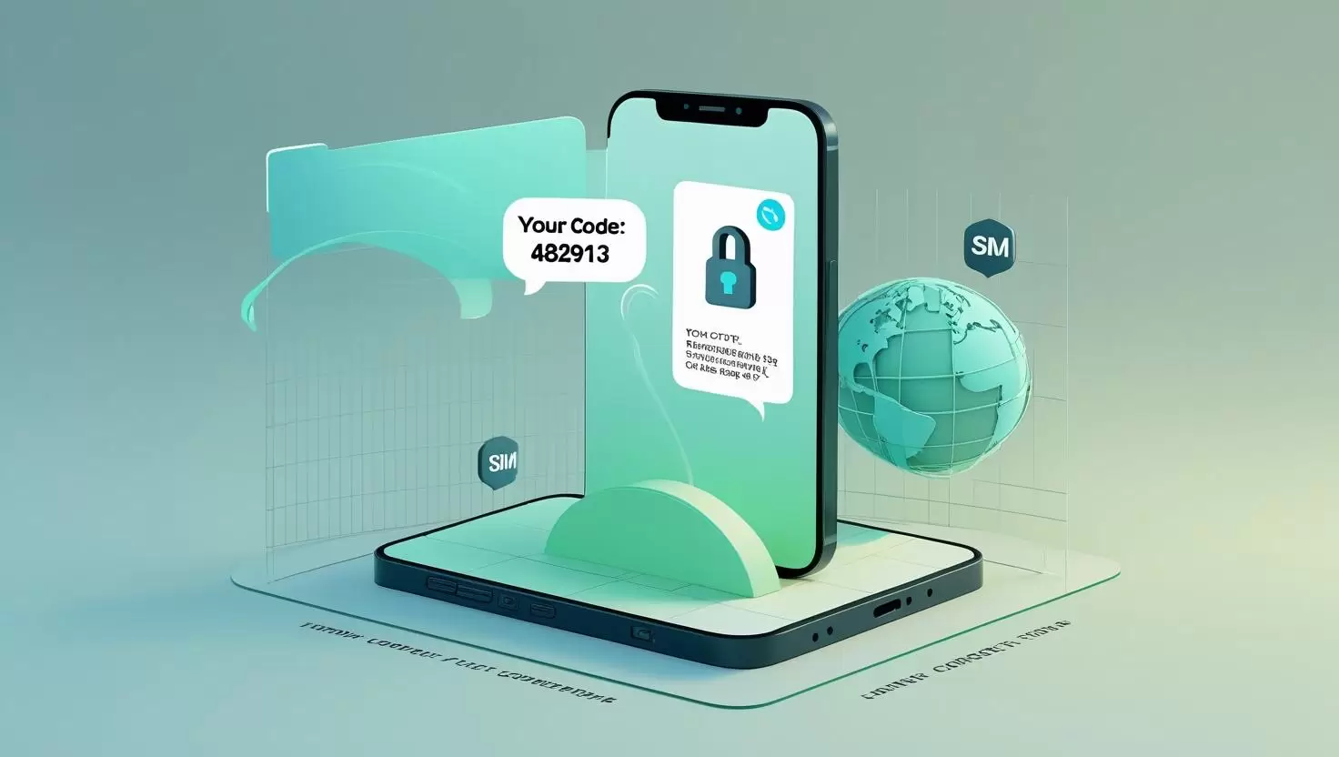 Close-up phone on a desk with SMS code notification; soft light and blurred laptop—instant, private OTP using a PVAPins virtual number.
