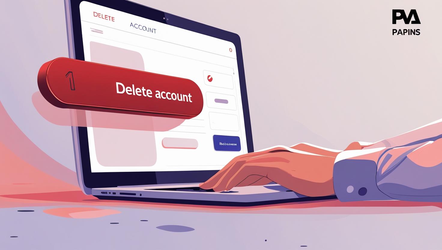 Delete account guide illustration with PVAPins logo