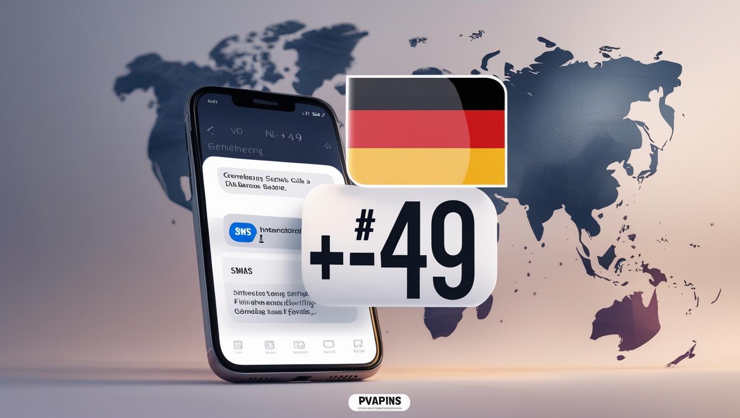 Digital artwork showing +49 dialing code, German area codes, and SMS verification