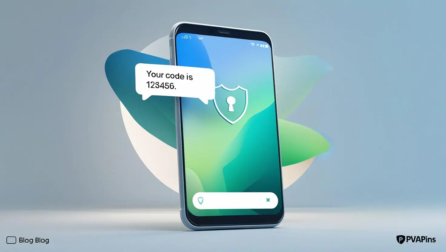 Digital illustration of temporary phone number receiving SMS for account verification, branded with PVAPins.