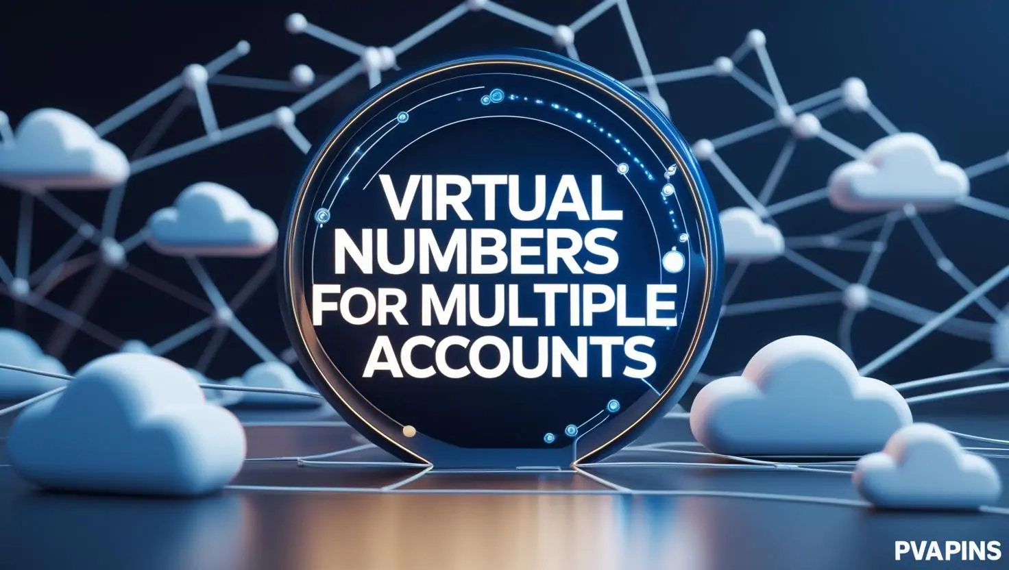Digital network concept showing secure virtual numbers for managing multiple accounts, branded with PVAPins.