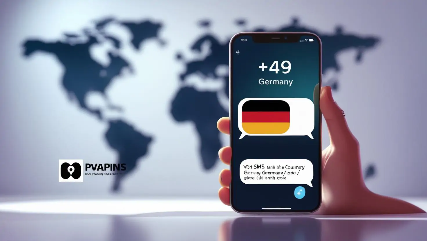 Flat illustration of +49 Germany country code with smartphone SMS and German flag