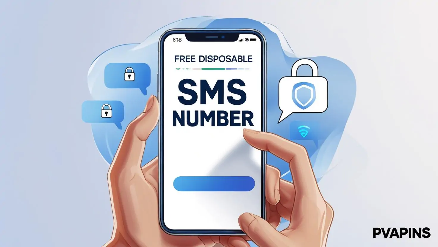 Free Disposable SMS Number with PVAPins logo on smartphone screen