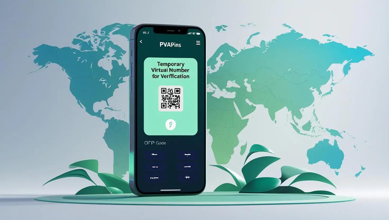 Illustration of a disposable phone number used for SMS verification and account sign-ups worldwide.