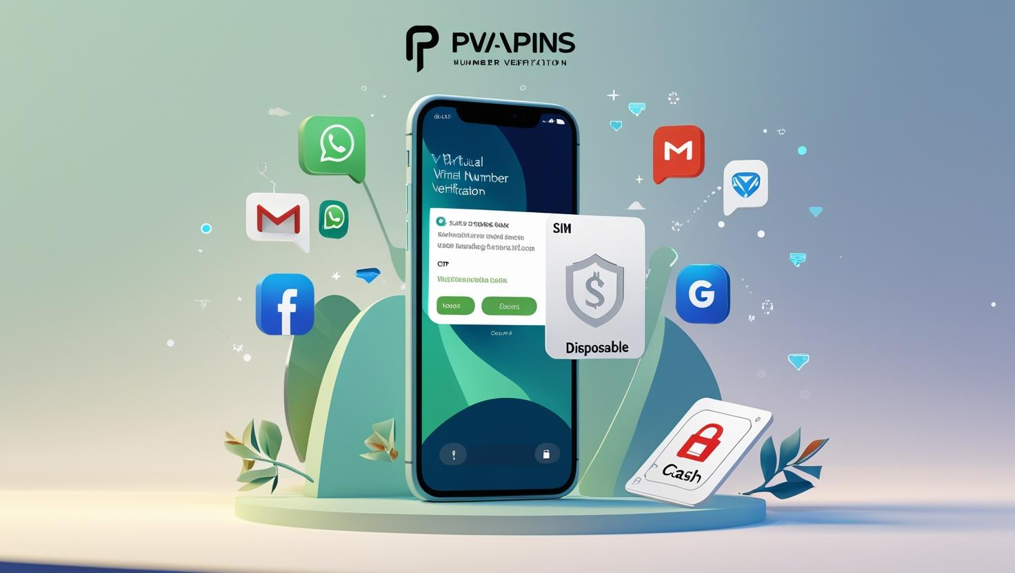 Illustration of a mobile screen showing secure OTP delivery without SIM card, highlighting virtual number verification for online sign-ups.