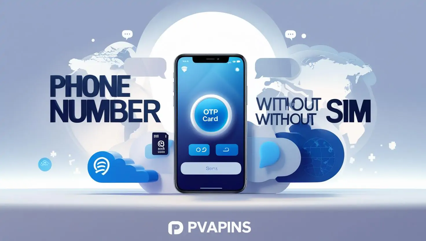 Illustration of a user renting a temporary phone number online through PVAPins to receive OTP without a SIM card.