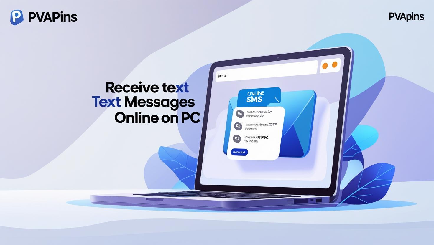 Laptop screen showing PVAPins online SMS inbox with OTP messages – Receive text messages online on PC.