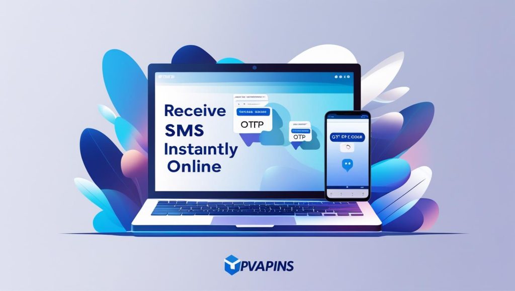 Laptop screen with PVAPins dashboard showing instant OTP codes – Receive SMS instantly online.