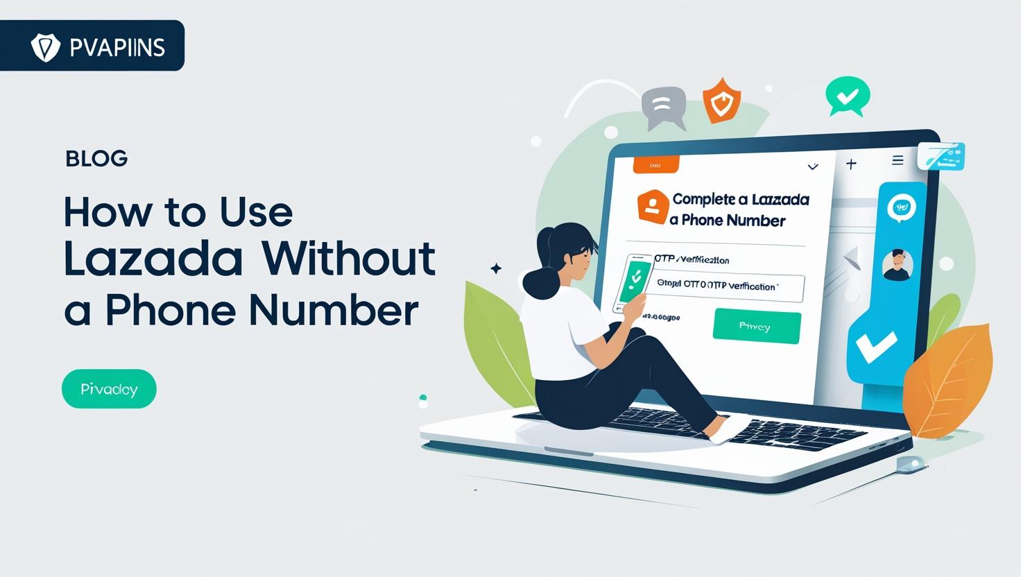 Lazada OTP verification screen with PVAPins logo and secure login