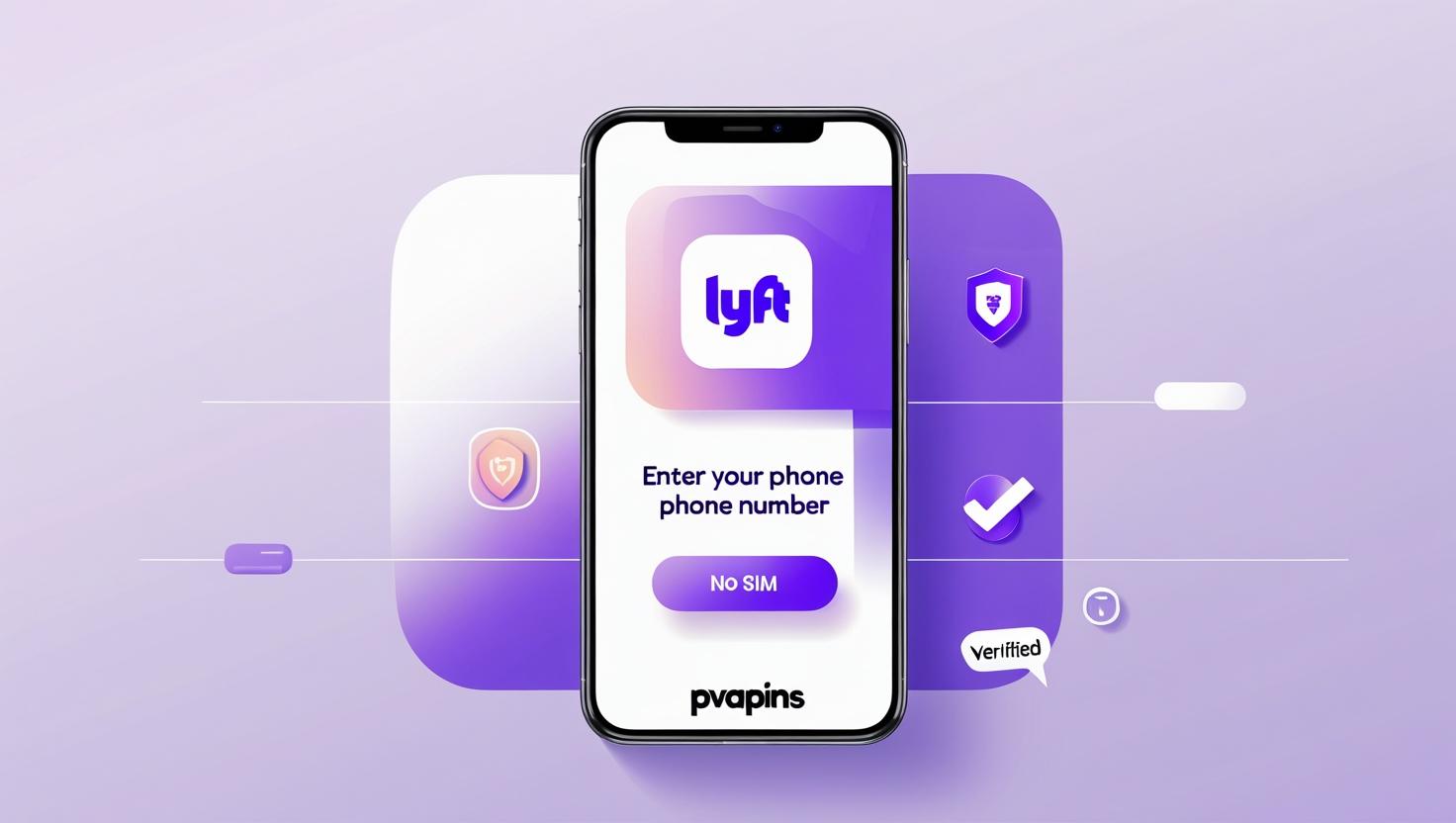 Lyft app screen showing phone number verification with no SIM card icon