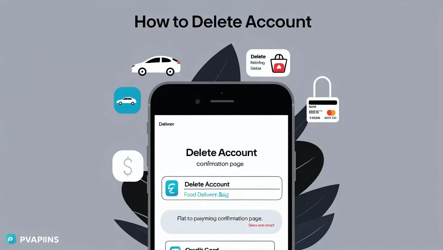 Mobile screen showing delete account option – PVAPins