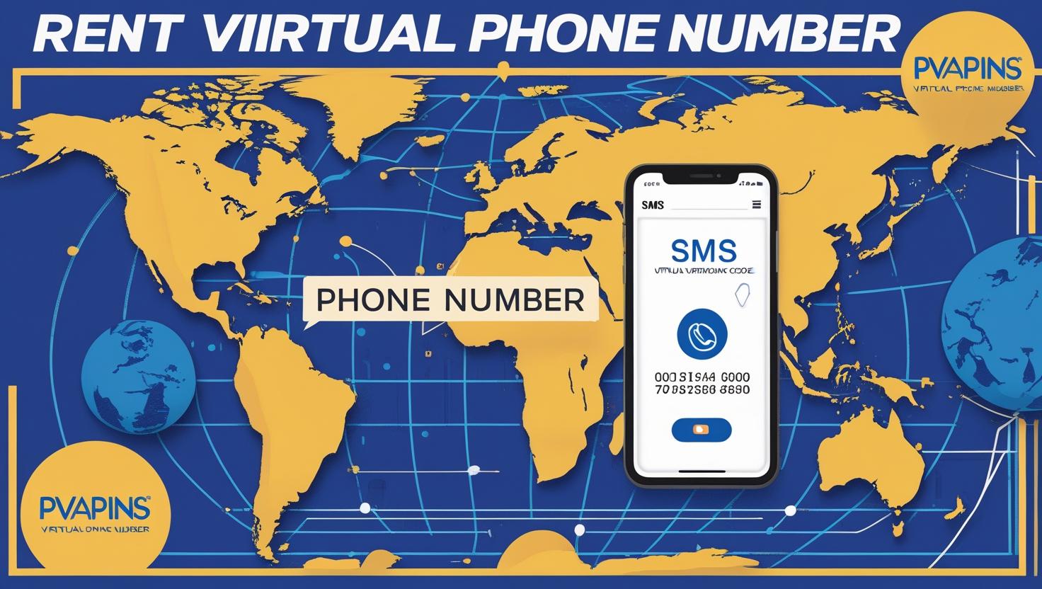 PVAPins logo with mobile phone showing verification code and global virtual number