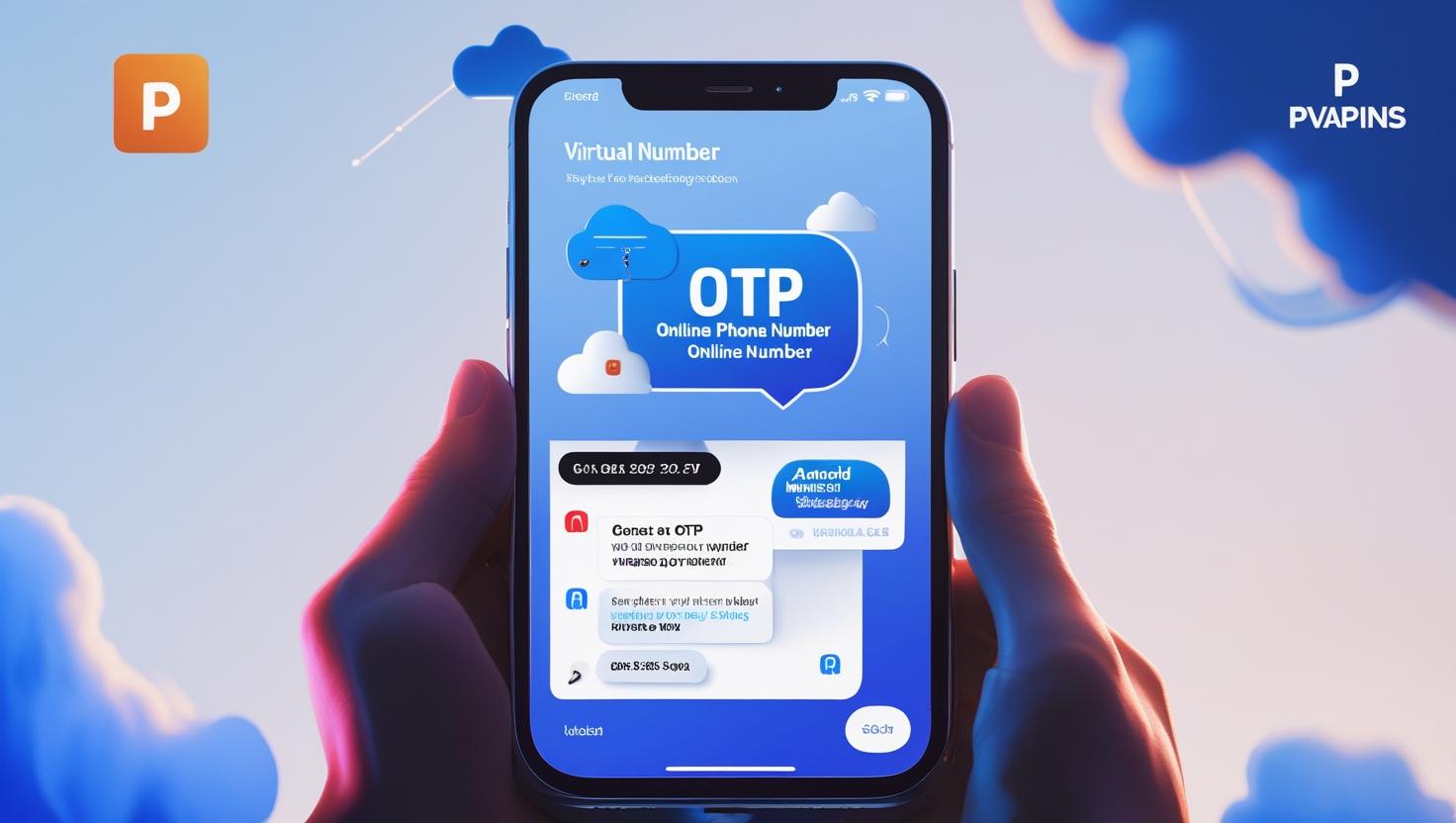 PVAPins virtual number app for SMS receiving OTP on smartphone screen