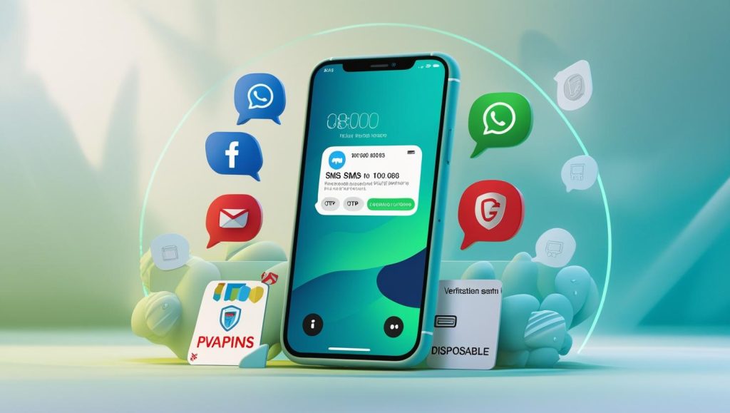 Smartphone receiving OTP via SMS with digital security and global access icons, representing a virtual number verification service.