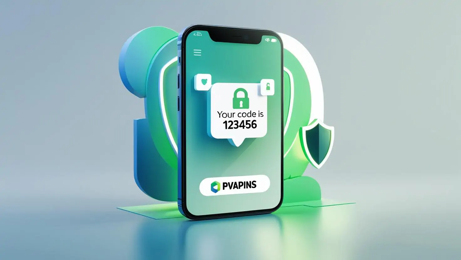 Smartphone receiving disposable SMS verification code with PVAPins logo, symbolizing secure online OTP verification.
