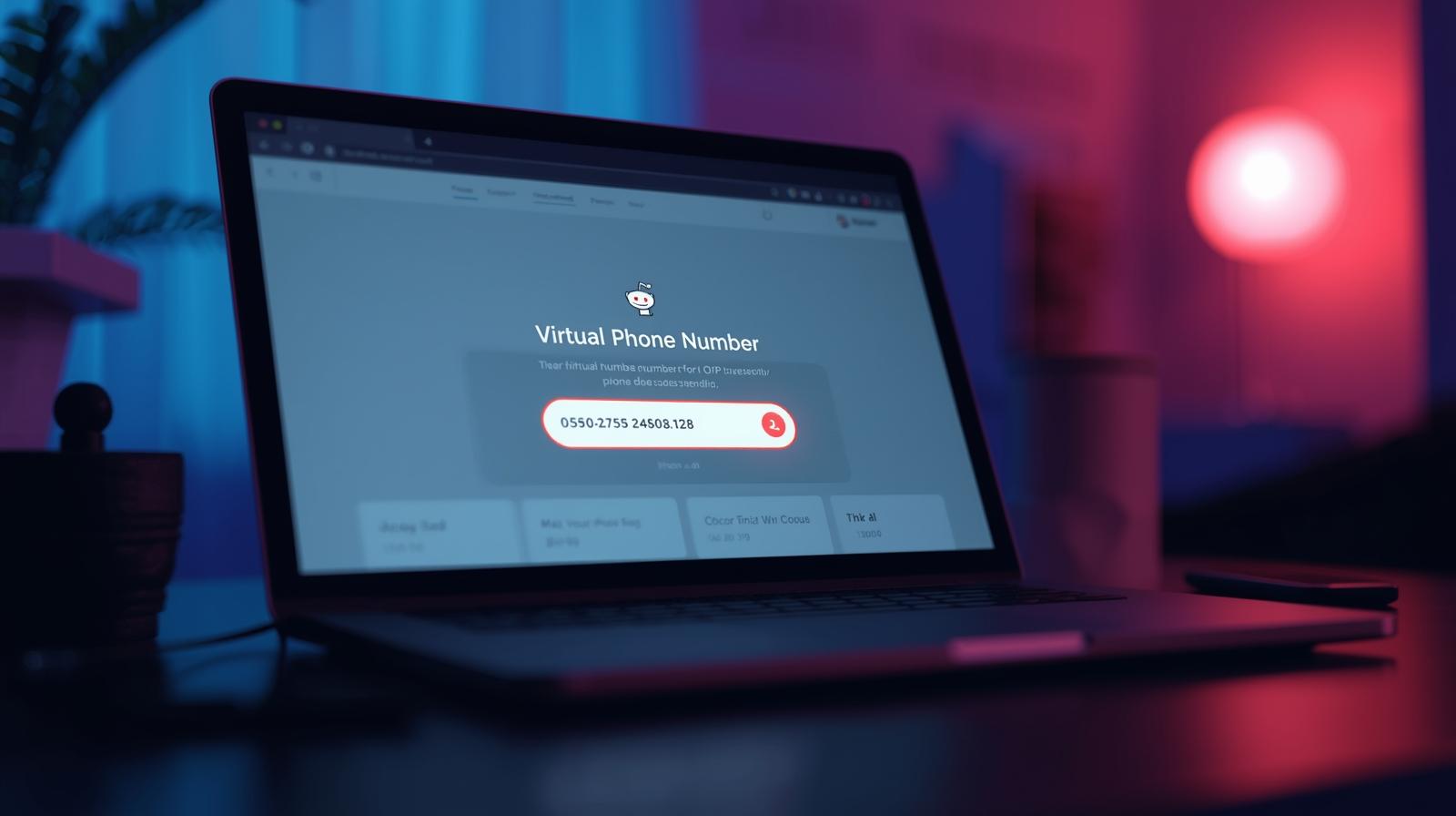 Illustration of PVAPins logo with Reddit account verification flow using a private number
