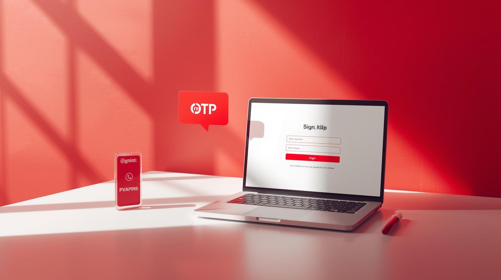 Laptop on a desk showing an email signup form with a crossed-out phone icon
