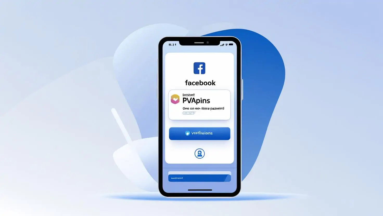 Laptop screen showing Facebook verification without phone number, with OTP received instantly on PVAPins dashboard