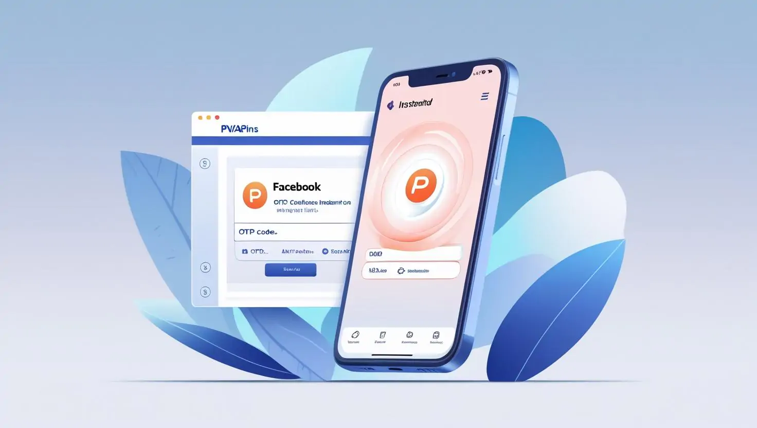 PVAPins logo on a digital dashboard showing instant Facebook code delivery