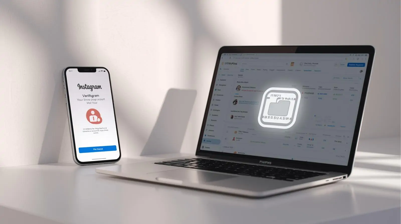 PVAPins logo with phone and laptop illustration highlighting Instagram verification without phone number