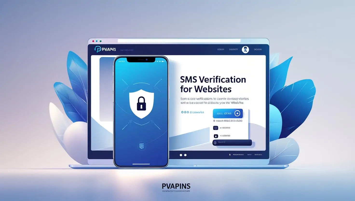 Phone displaying OTP code for SMS verification on a website with PVAPins logo.