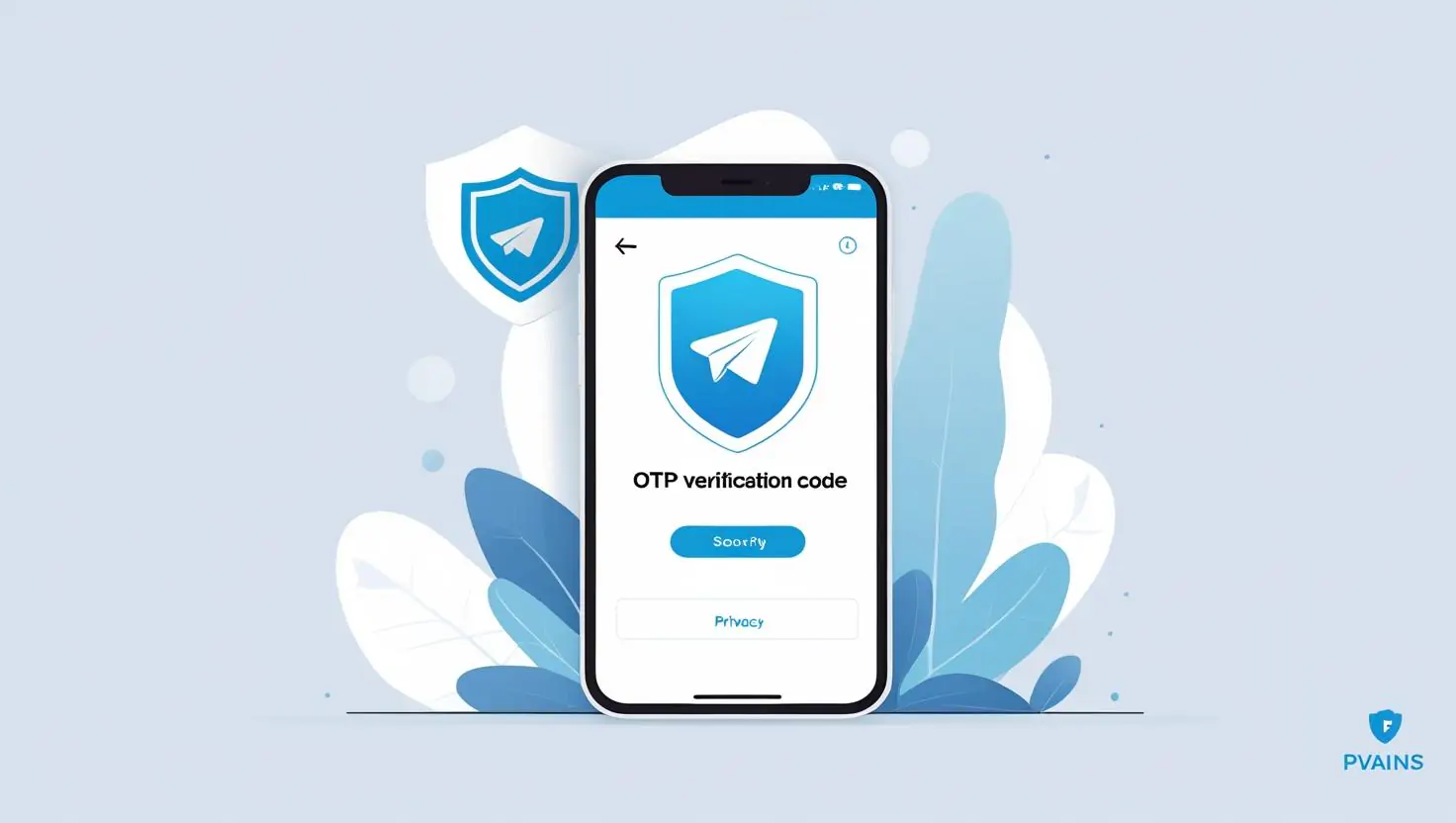 Phone screen showing Telegram app verification with privacy shield