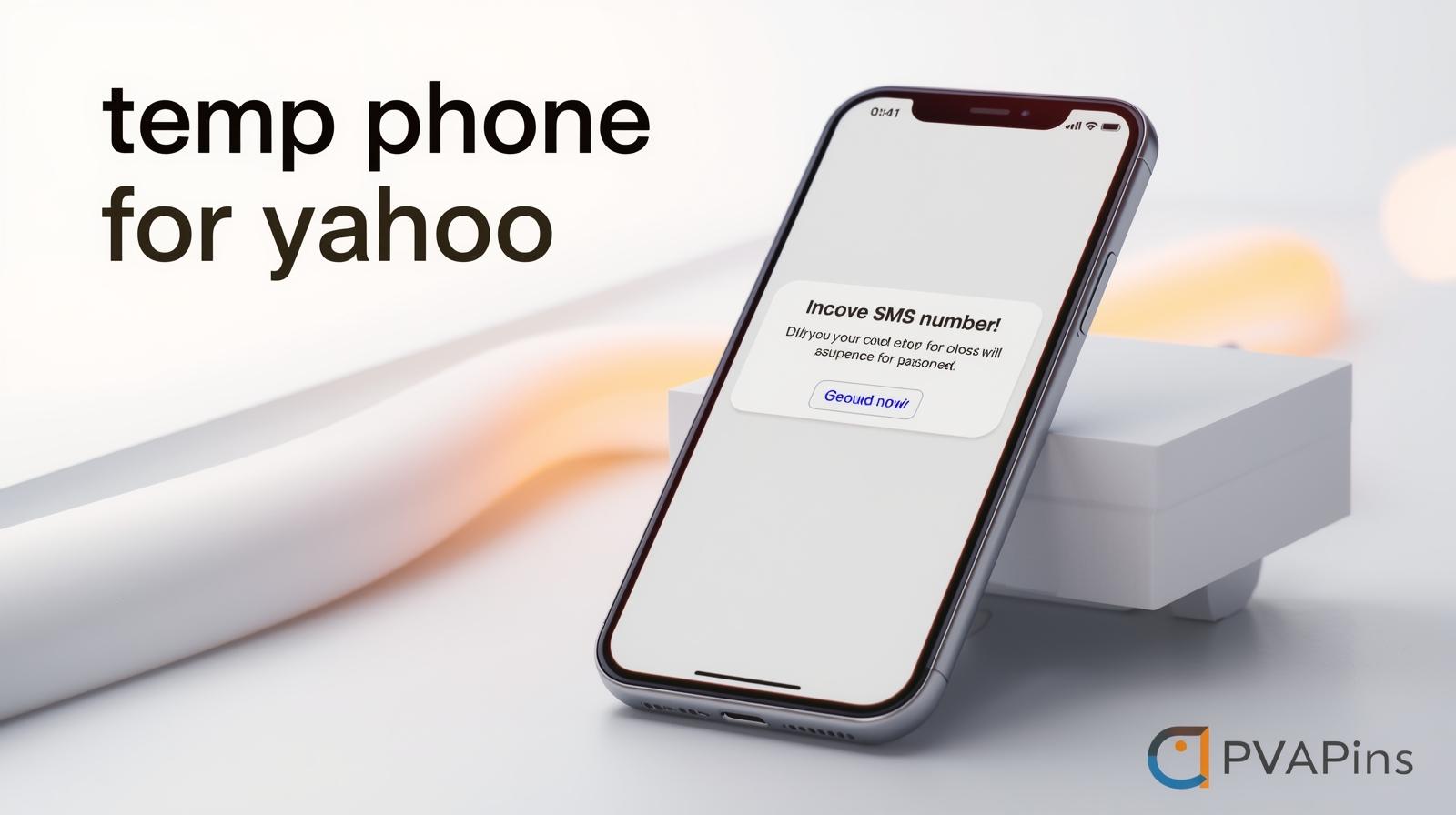 Close-up of a smartphone screen showing a Yahoo SMS verification code received via PVAPins