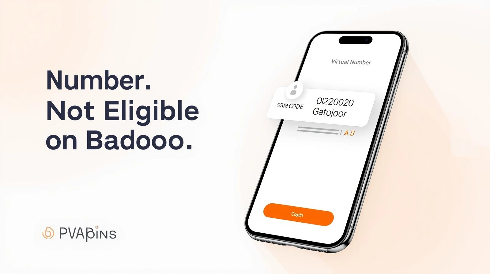 Phone screen showing a Badoo number not eligible verification error
