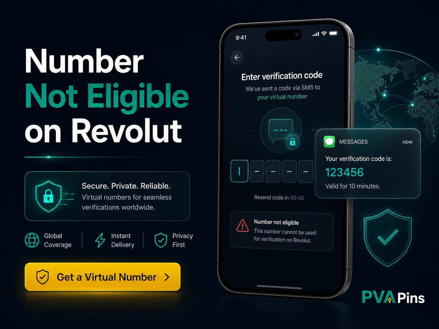 Smartphone displaying Revolut verification issue and secure SMS code message