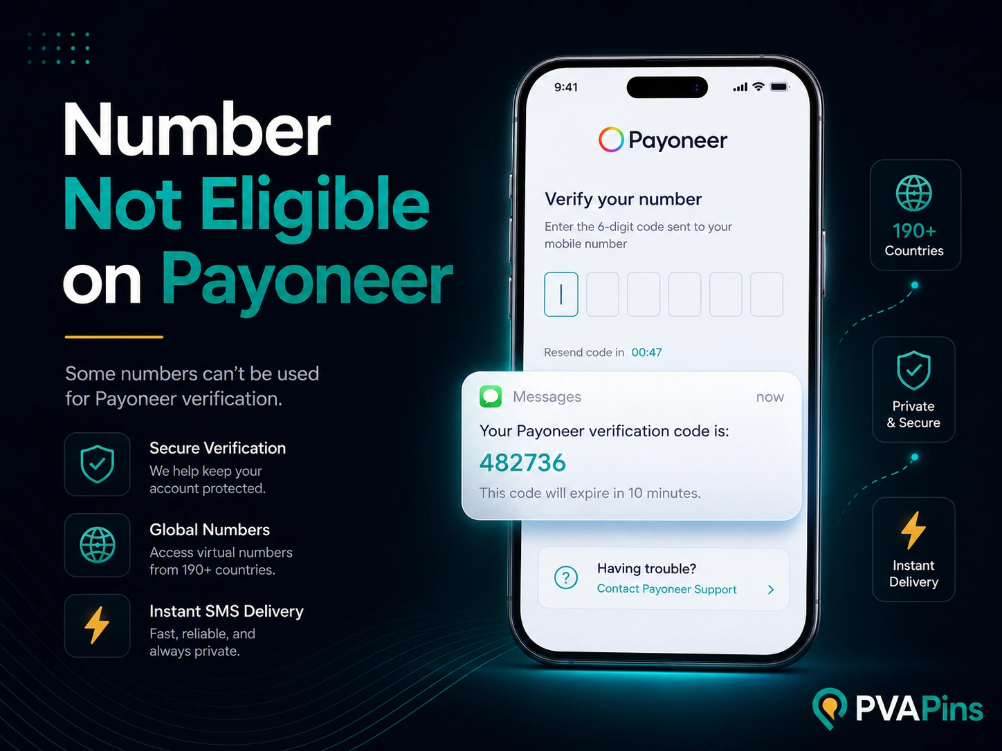 Payoneer number not eligible error on mobile verification screen