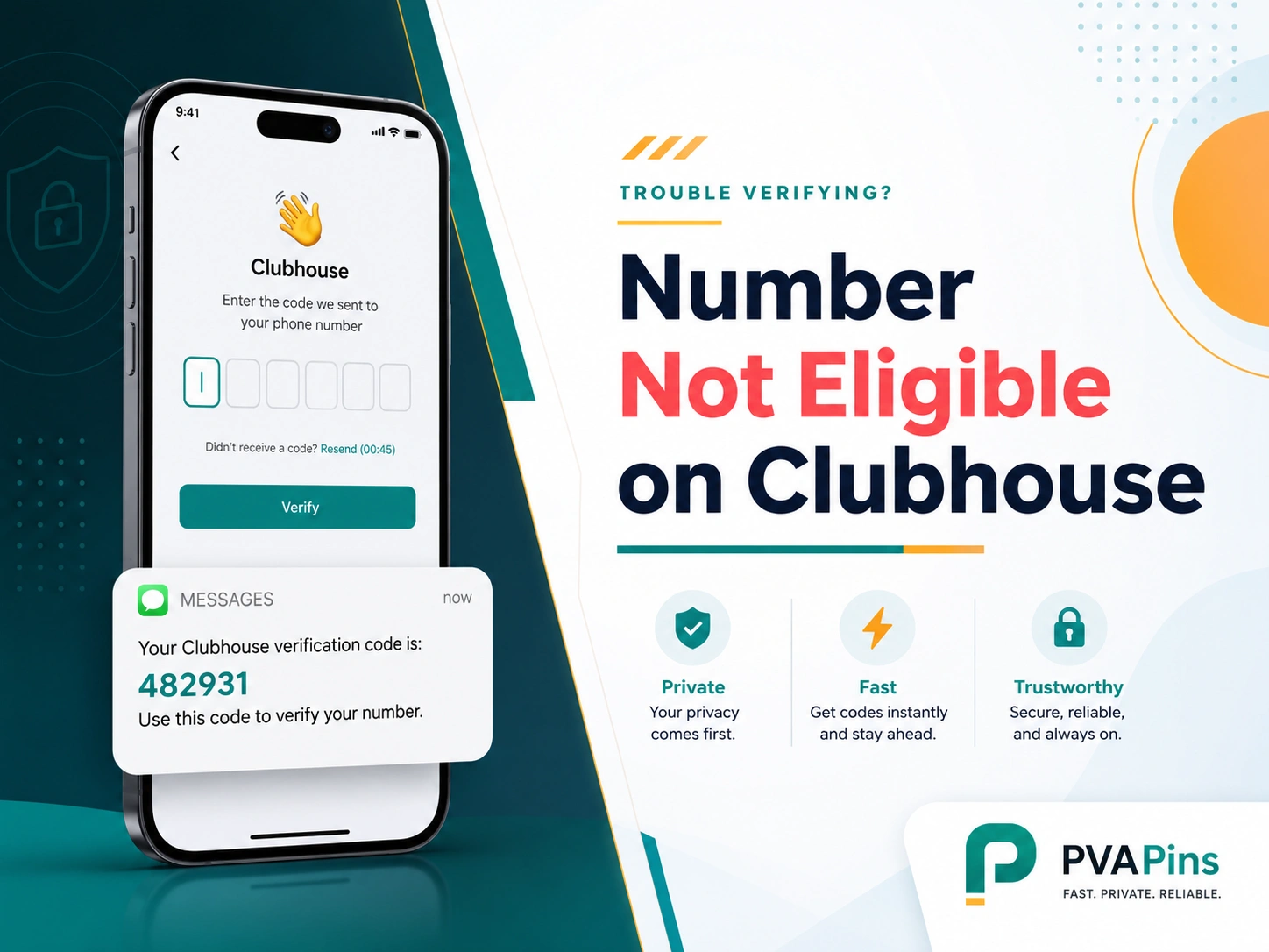 Modern phone verification screen showing Number Not Eligible on Clubhouse error