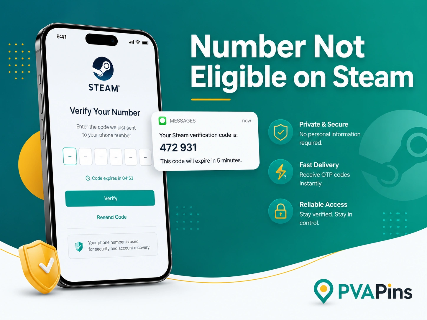 Modern PVAPins banner for fixing Steam phone number eligibility problems
