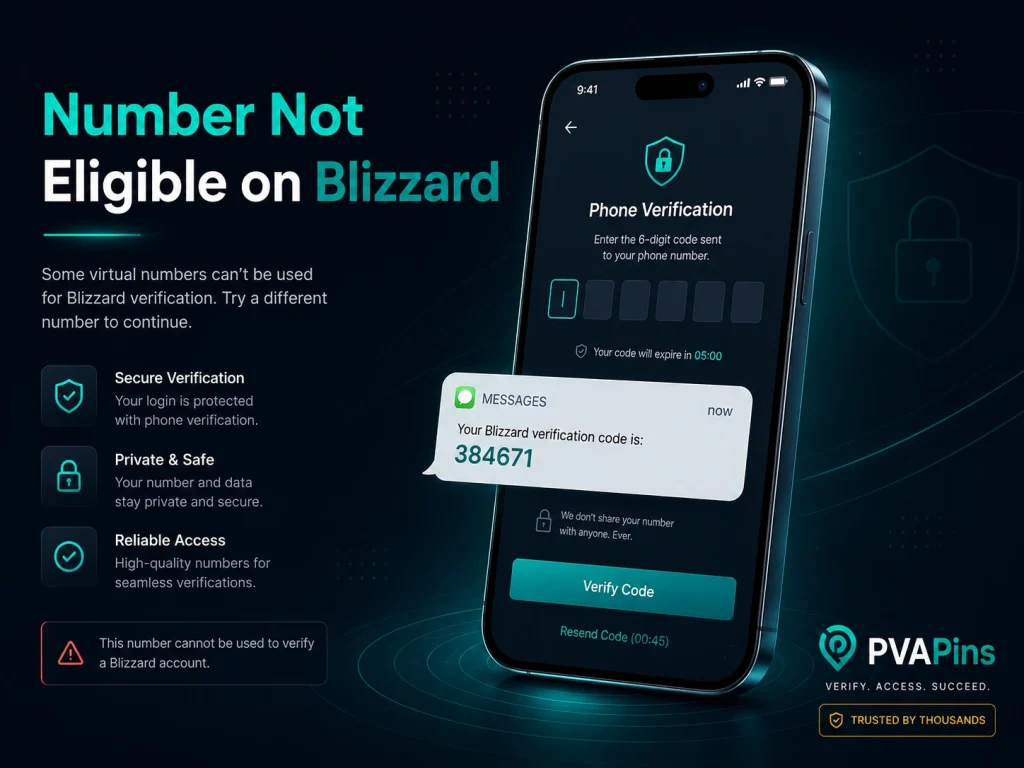 Blizzard number not eligible error shown on phone verification screen