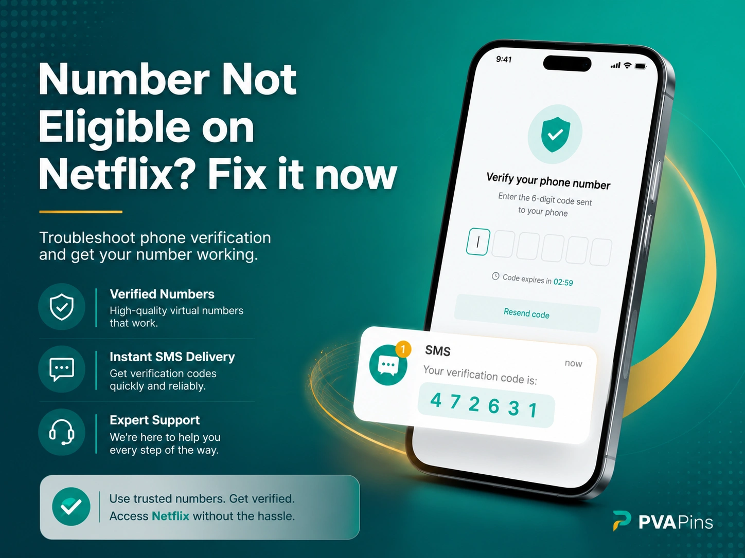 Tech-style banner for fixing number not eligible on Netflix account verification