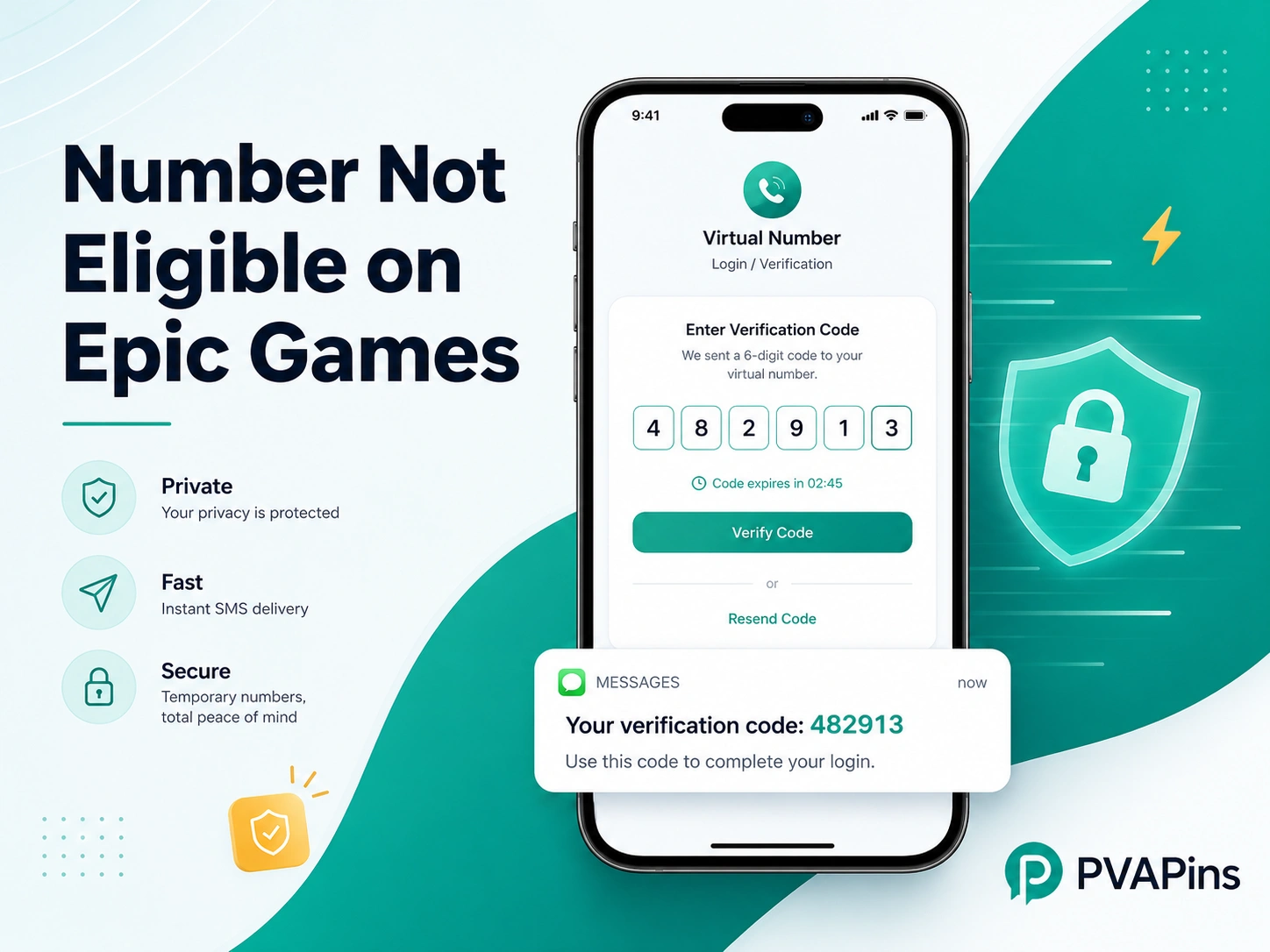 Virtual number verification banner for Epic Games number not eligible problem