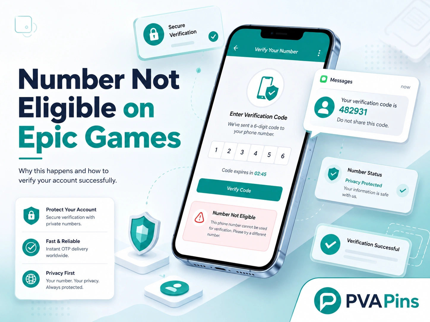 Epic Games phone verification error showing number not eligible on a smartphone screen