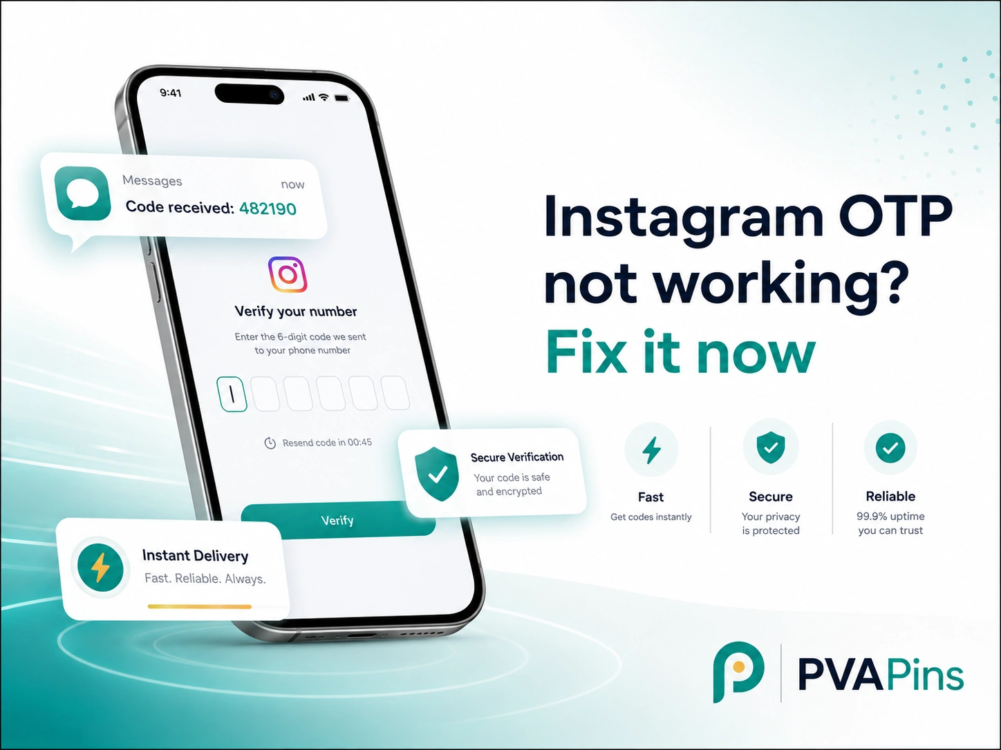 Instagram SMS verification error fix banner featuring smartphone and secure login code notification