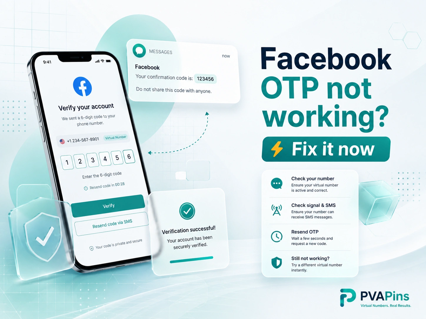 Facebook SMS verification error fix for missing OTP code