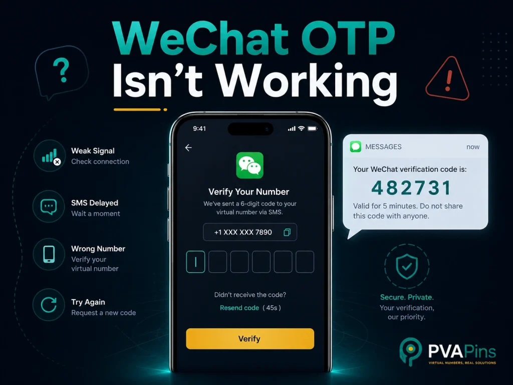 Smartphone displaying a WeChat OTP verification code not received error screen