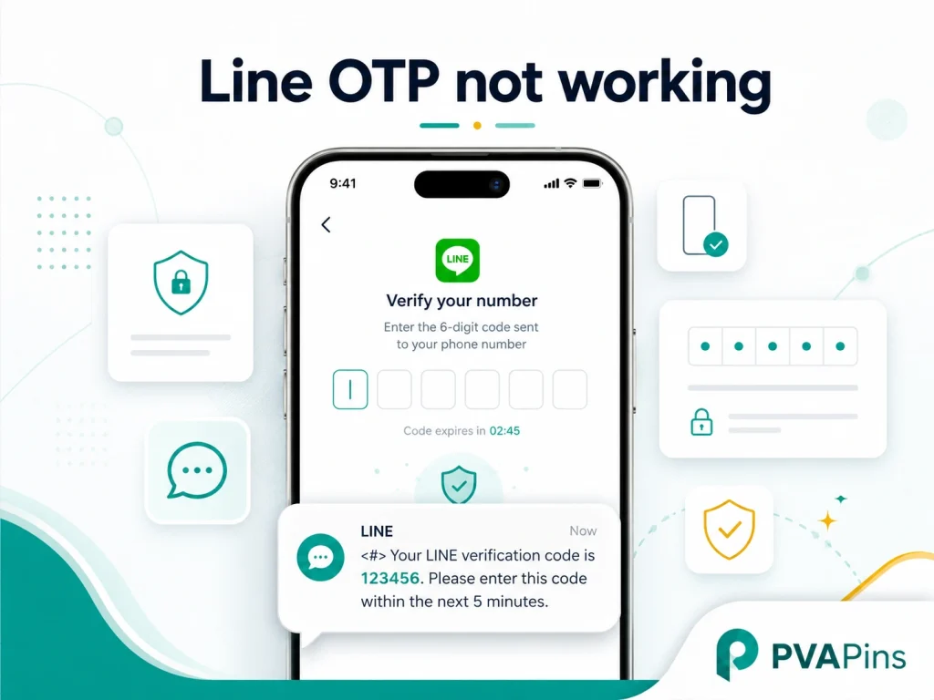 LINE OTP not working screen showing delayed SMS verification code on a smartphone